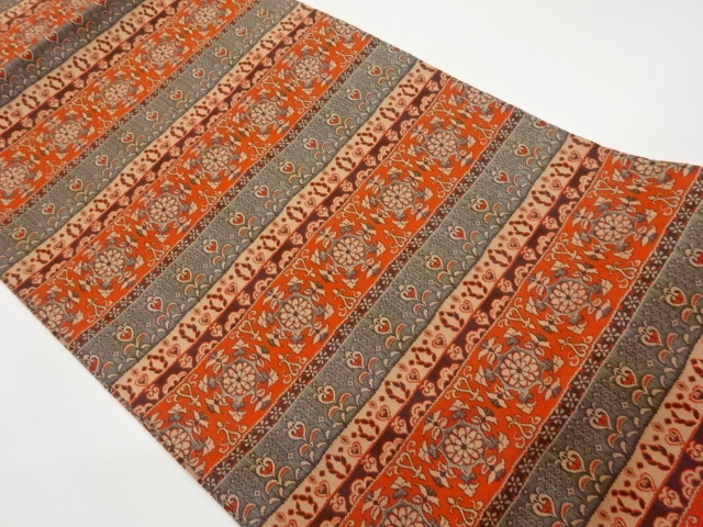 JAPANESE KIMONO / VINTAGE NAGOYA OBI / WOVEN ARABESQUE & FLOWER CREST